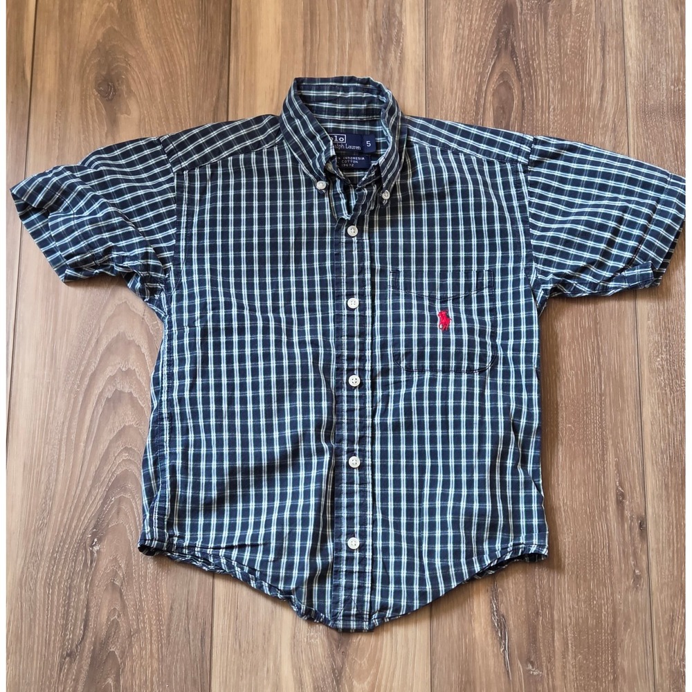 Polo By Ralph Lauren Striped Button Down Shirt Youth Size 5 Blue Green White
